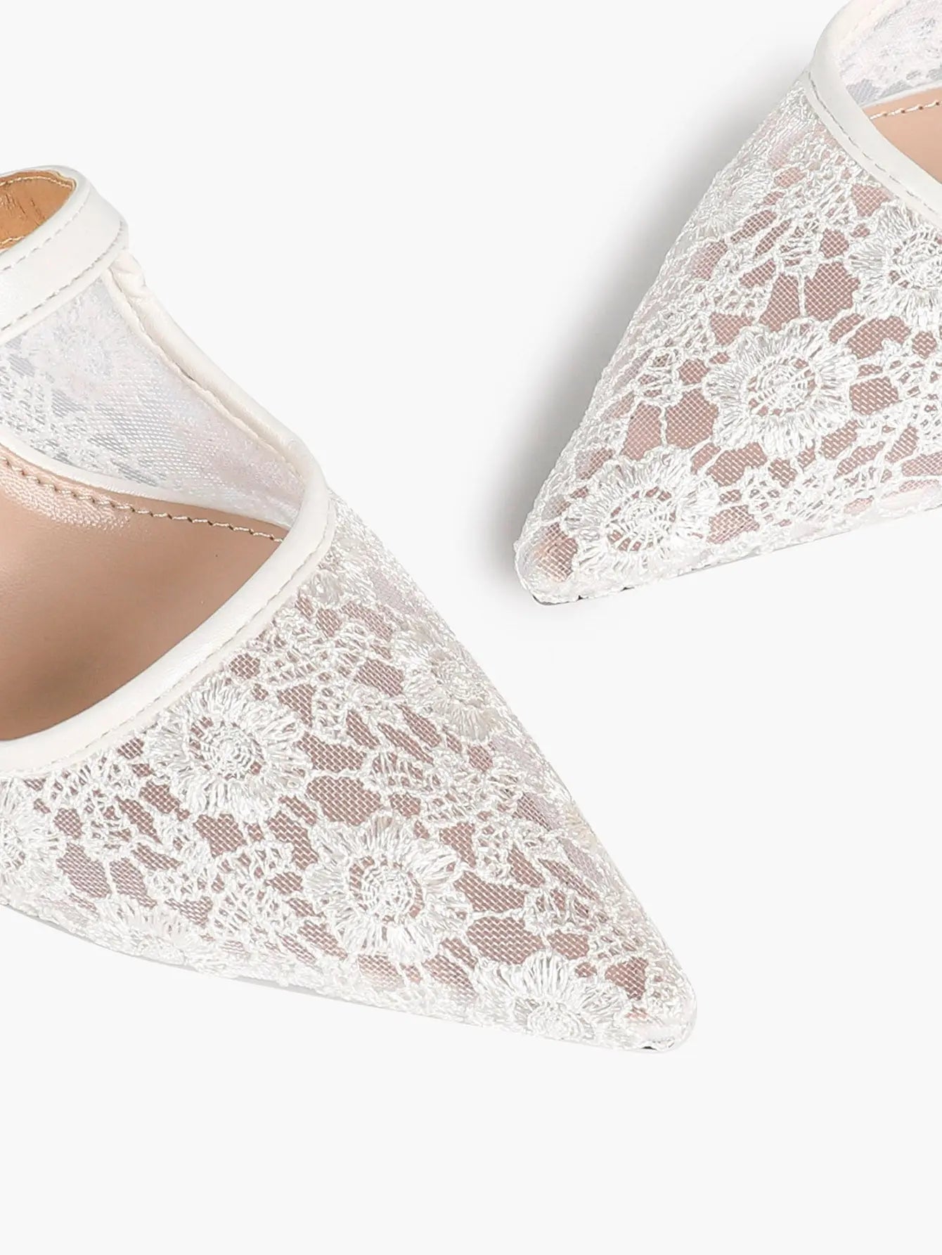 Black Floral Lace Mary Jane Kitten Heel Mules – Women's Pointed Toe Goblet Heel Slip-On YISHIFAN
