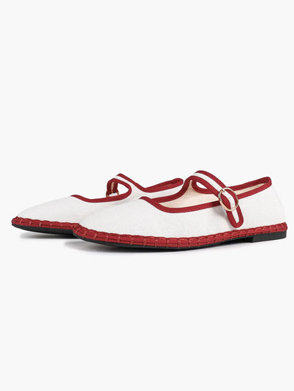 Black-White Grid Mary Jane Flats: Red Accents, Avant-Garde Heel & All-Day Retro Charm YISHIFAN