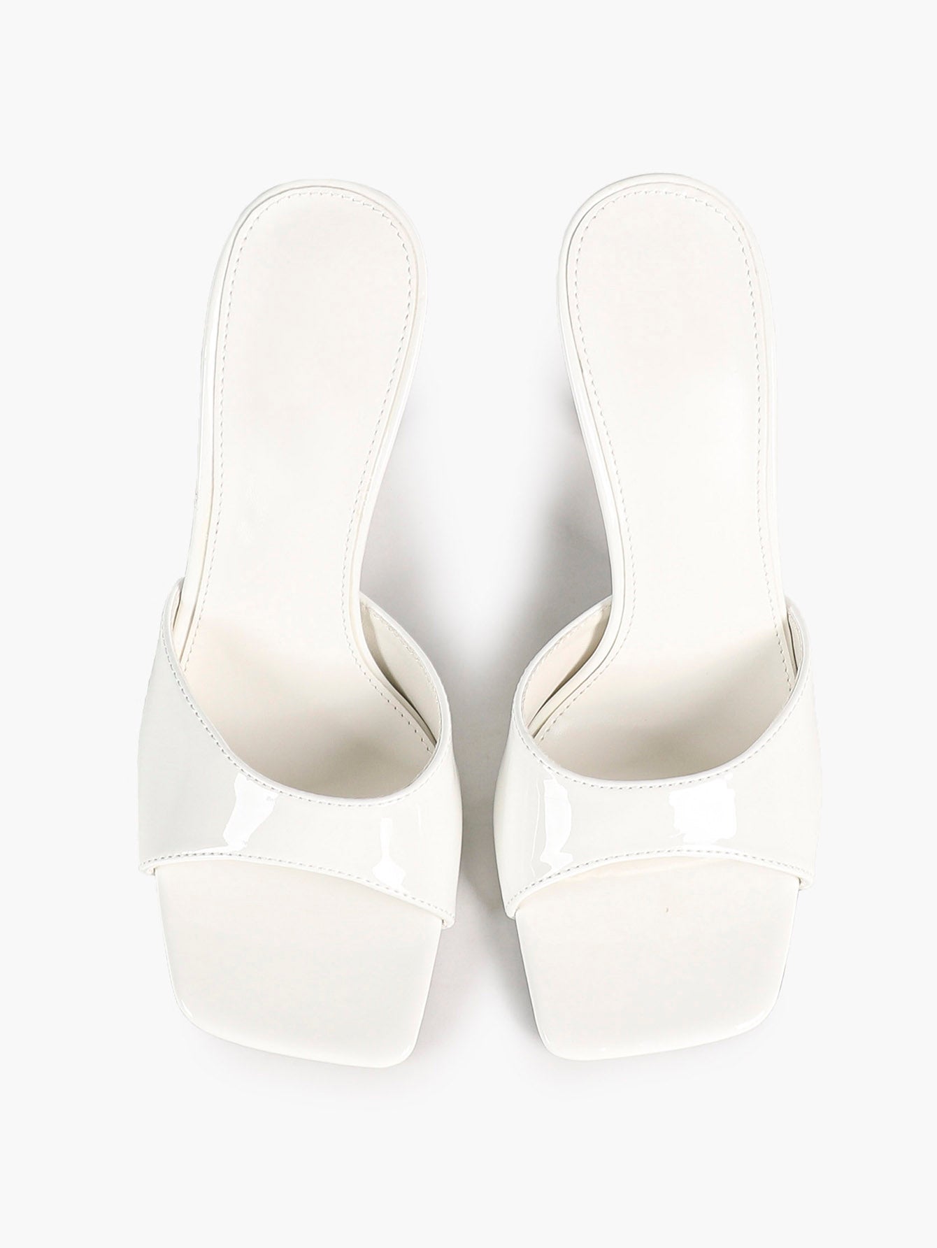 Women's White Patent Square Toe Stiletto Mules Slip-On Single Band Summer Vacation Shoes