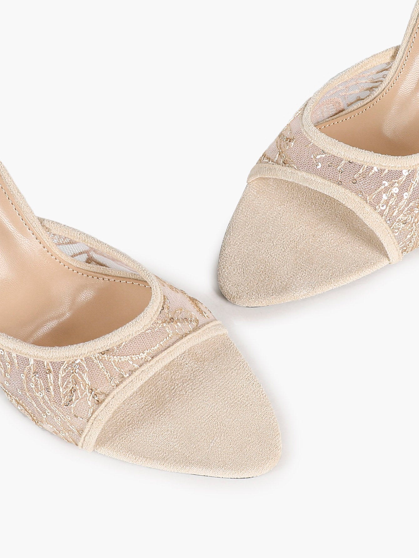 Women's Apricot Suede Trim Mesh Pointed Toe Stiletto Mules Slip-On Chic Office Shoes