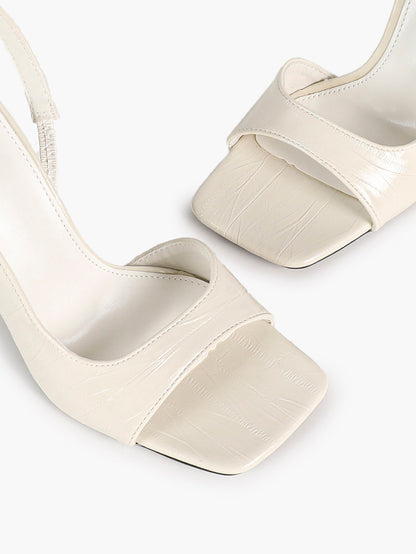 Women's Silver Metallic Open Square Toe Stiletto Slingback Sandals Single Band Party Club Shoes