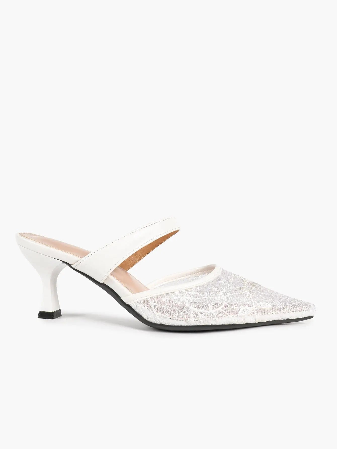 Black Sequin Lace Double Strap Kitten Heel  – Women's Pointed Toe Goblet Heel Slip-On YISHIFAN