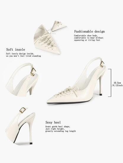 Cognac Lace-Up Oxford Pumps | 10.5cm Stiletto Heel, Chain Ankle Strap YISHIFAN
