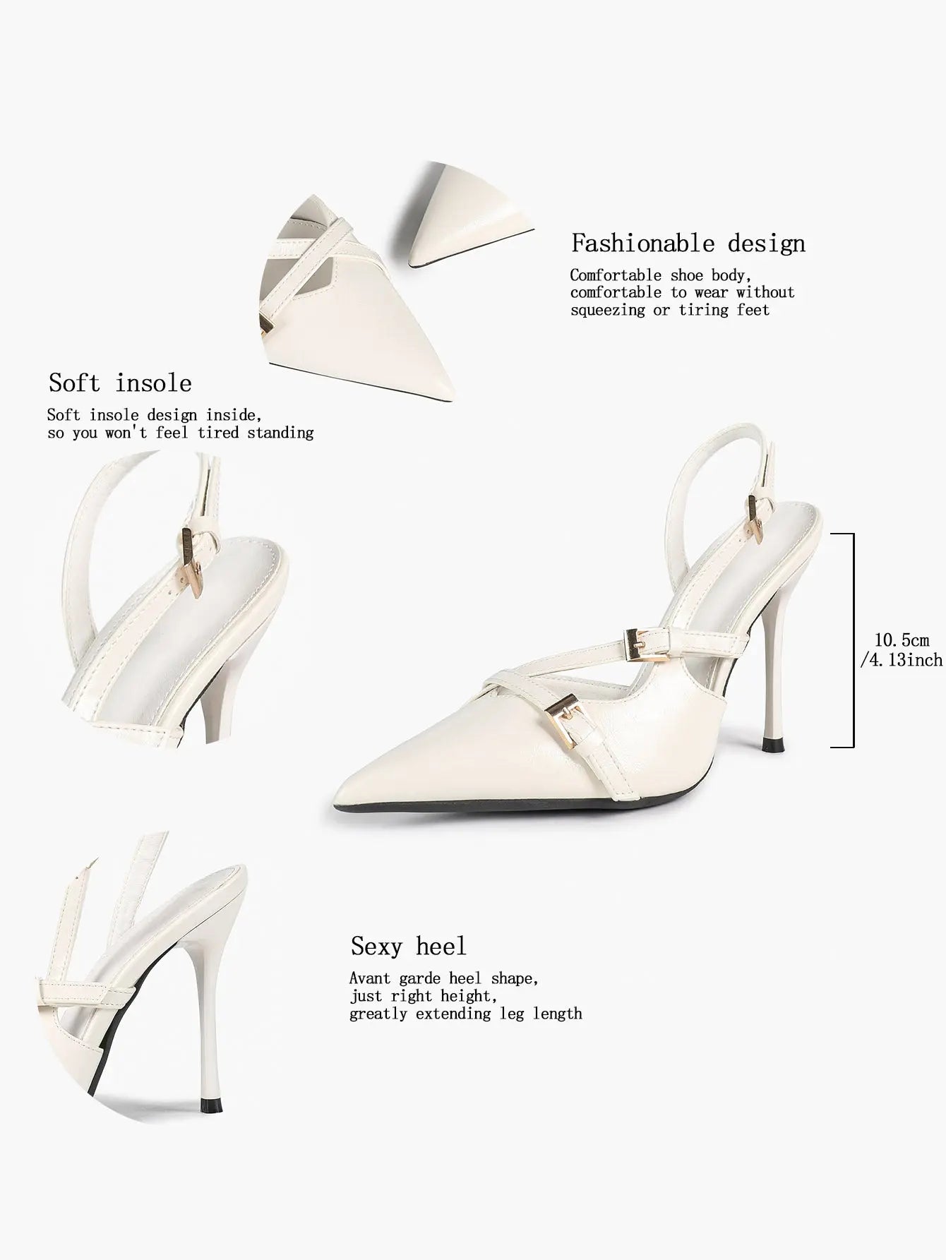 Slingback Pumps for Women Pointed Toe Cross Strap Stiletto Heels Buckle Dress Shoes Party Wedding YISHIFAN