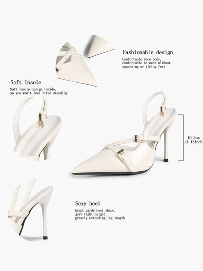 Slingback Pumps for Women Pointed Toe Cross Strap Stiletto Heels Buckle Dress Shoes Party Wedding YISHIFAN