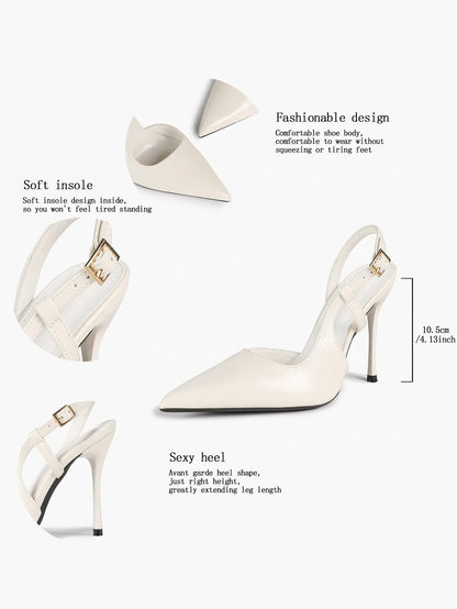 Women Closed Toe Slingback Heels Strappy Pointed Toe Stiletto Heels Wedding Party Dress Shoes YISHIFAN