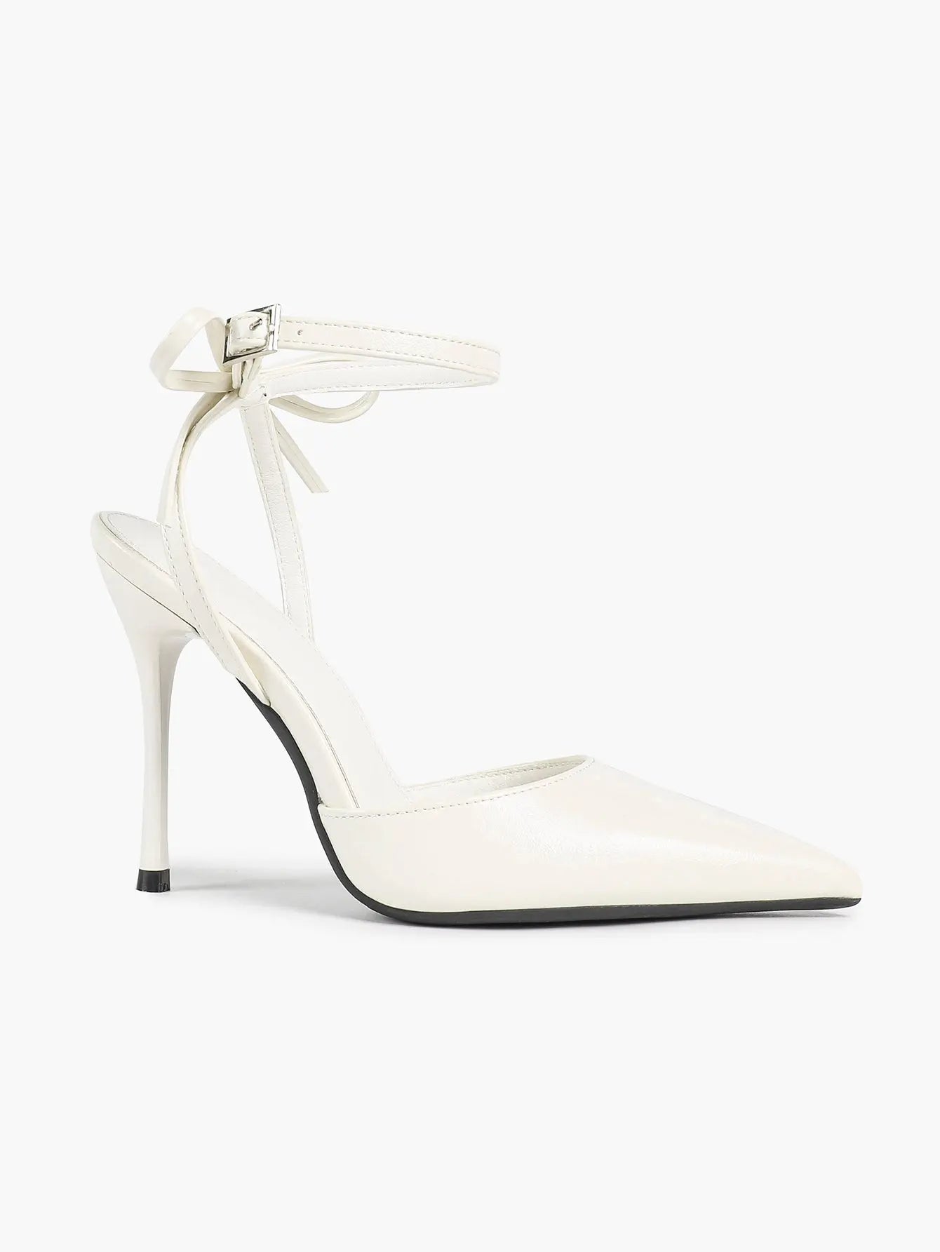 Black Patent D’Orsay Bow Ankle Strap Stiletto Heels – Women’s Pointed Toe High Heels YISHIFAN