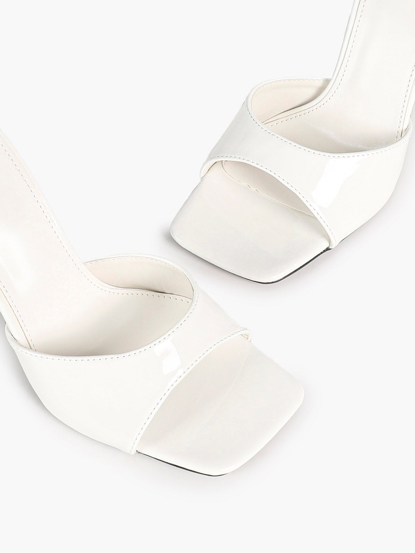 Women's White Patent Square Toe Stiletto Mules Slip-On Single Band Summer Vacation Shoes