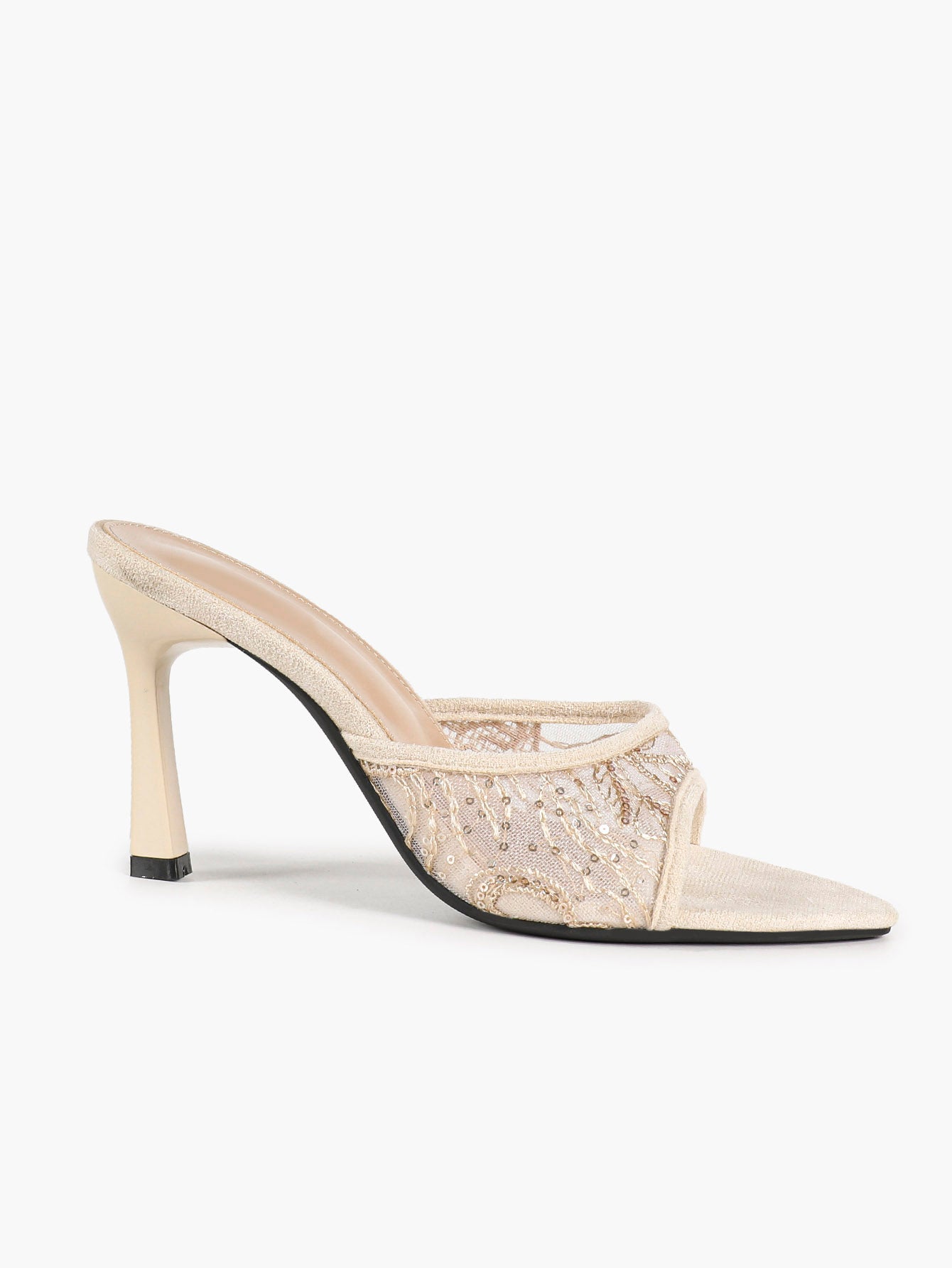 Women's Apricot Suede Trim Mesh Pointed Toe Stiletto Mules Slip-On Chic Office Shoes
