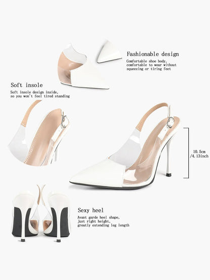Women's Closed Pointed Toe Transparents Edge Stiletto Heel for Party Formal Dress Shoes YISHIFAN