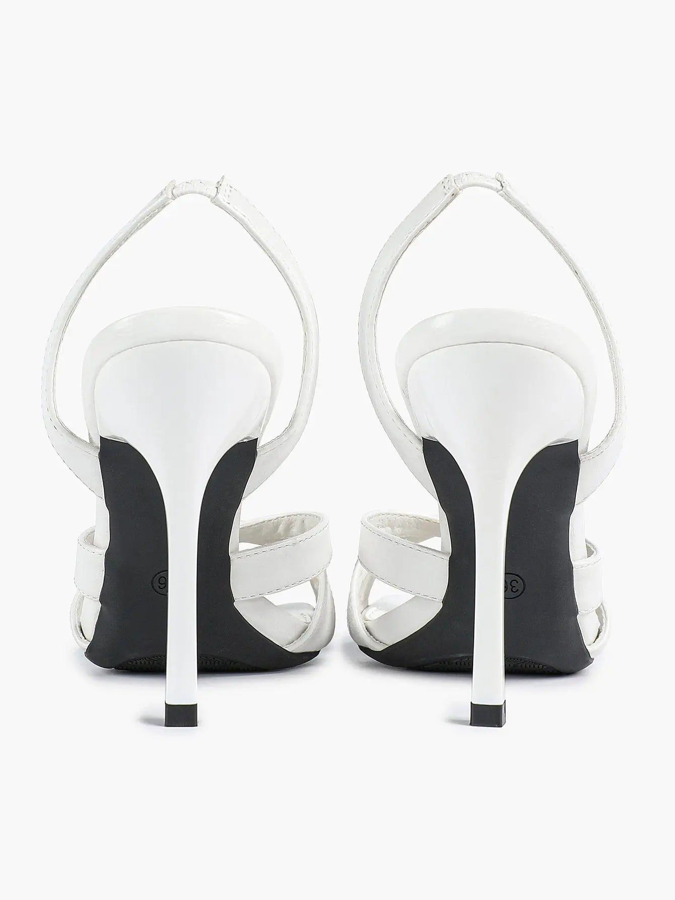 Women's White Leather Square-Toe Stiletto Heels Slingback Heels 3.74 Inch Cross-Strap Stiletto Sandals YISHIFAN