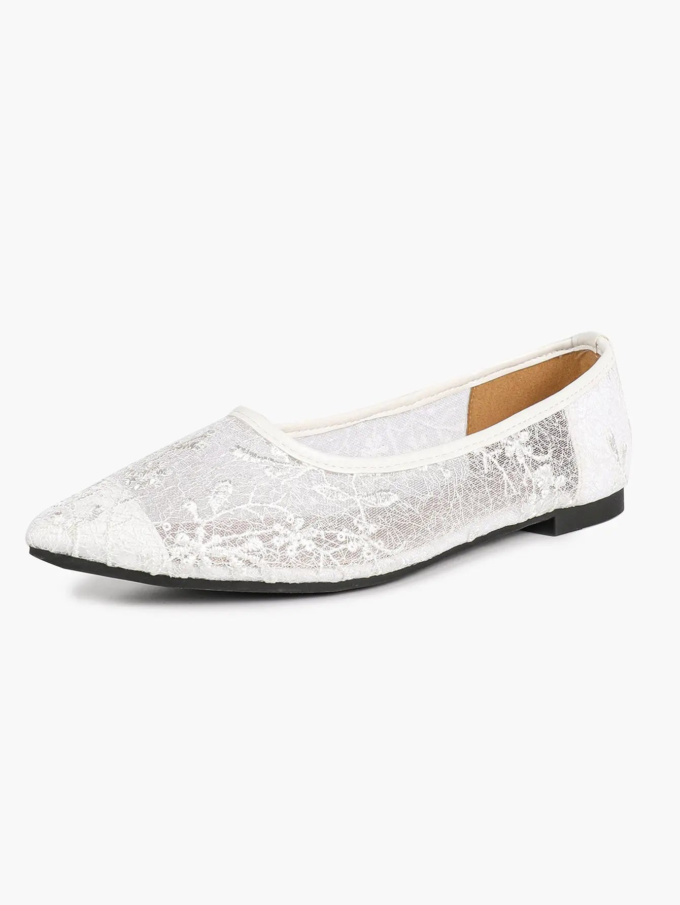 Wine Red Sequin Lace Mesh Pointed Toe Flats – Women's Floral Embroidery Ballet Flat with Iridescent Shimmer YISHIFAN