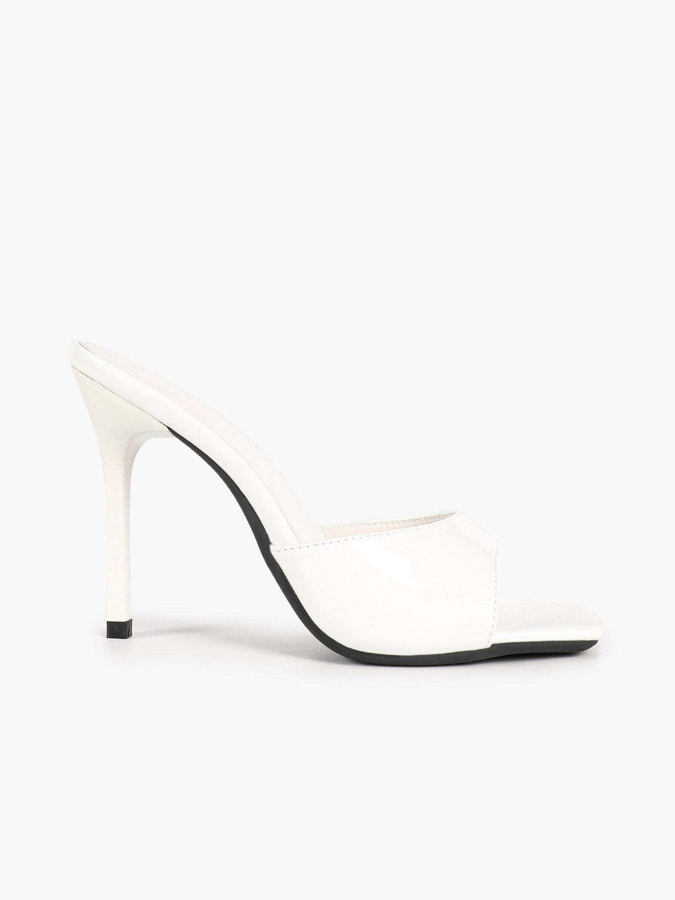 Women's White Patent Square Toe Stiletto Mules Slip-On Single Band Summer Vacation Shoes