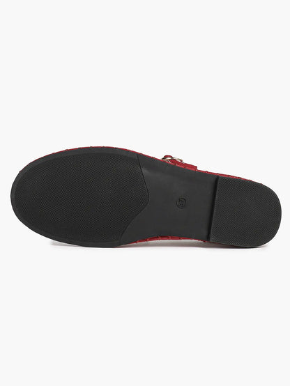 Black-White Grid Mary Jane Flats: Red Accents, Avant-Garde Heel & All-Day Retro Charm YISHIFAN