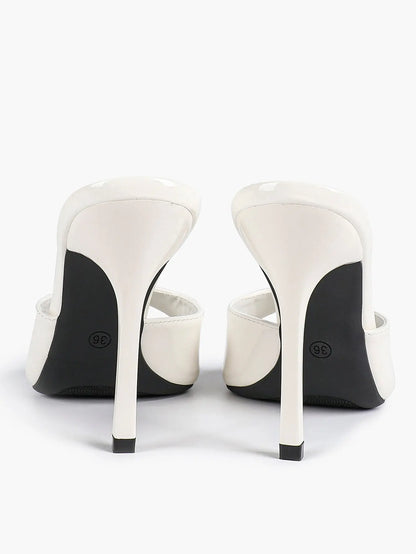 Women's Kitten Heels for Square Toe Open Toe Backless Mule Heels Stiletto Sandals 4.13 Inch YISHIFAN
