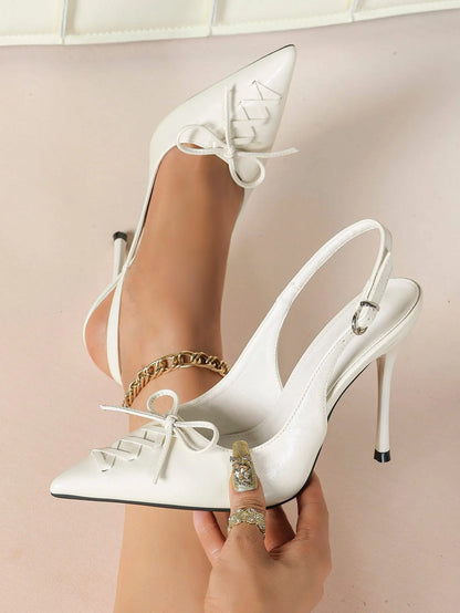 Slingback Pumps for Women Pointed Toe Bow Tie Stiletto Heels Dress Shoes Comfortable Sexy High Heels YISHIFAN