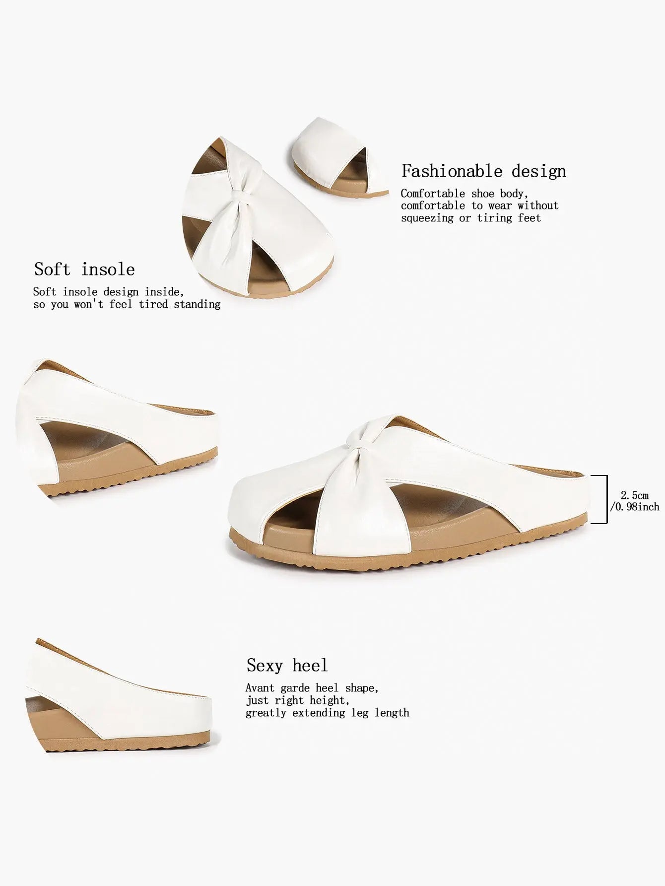 White Crossover Knot Slide Sandals – Women's Open Toe Flat Mule with Cushioned Footbed YISHIFAN