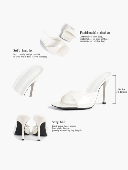 Women's Kitten Heels for Square Toe Open Toe Backless Mule Heels Stiletto Sandals 4.13 Inch YISHIFAN
