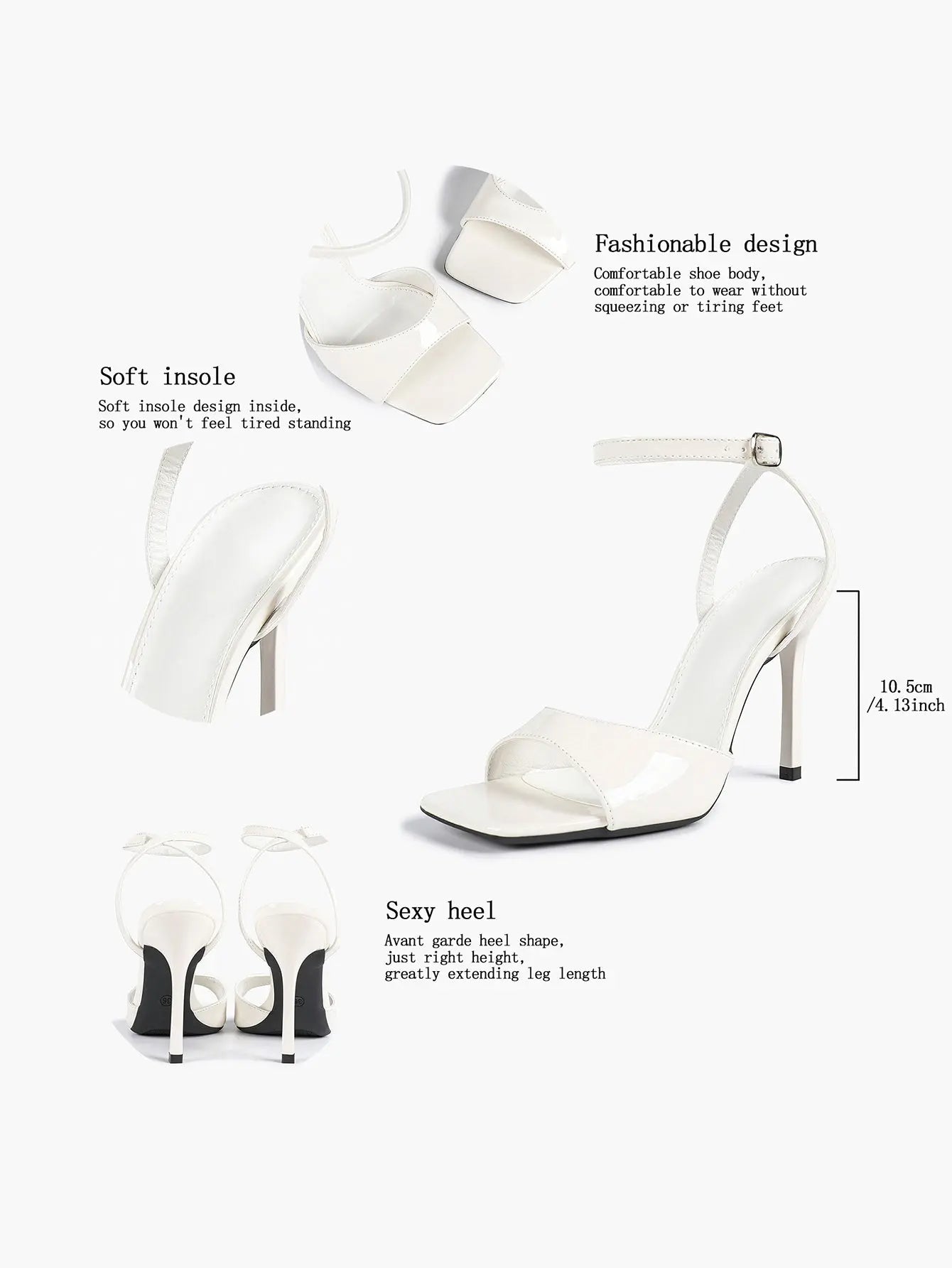 Women's Stiletto Heels 4.13 Inch Square Toe Ankle Strap Sandals Wedding Party Office Dress Shoes YISHIFAN