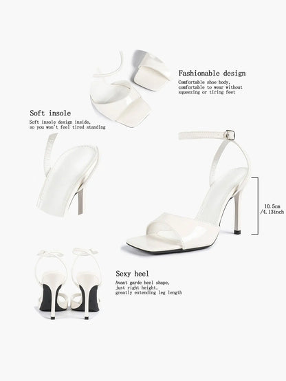 Women's Stiletto Heels 4.13 Inch Square Toe Ankle Strap Sandals Wedding Party Office Dress Shoes YISHIFAN