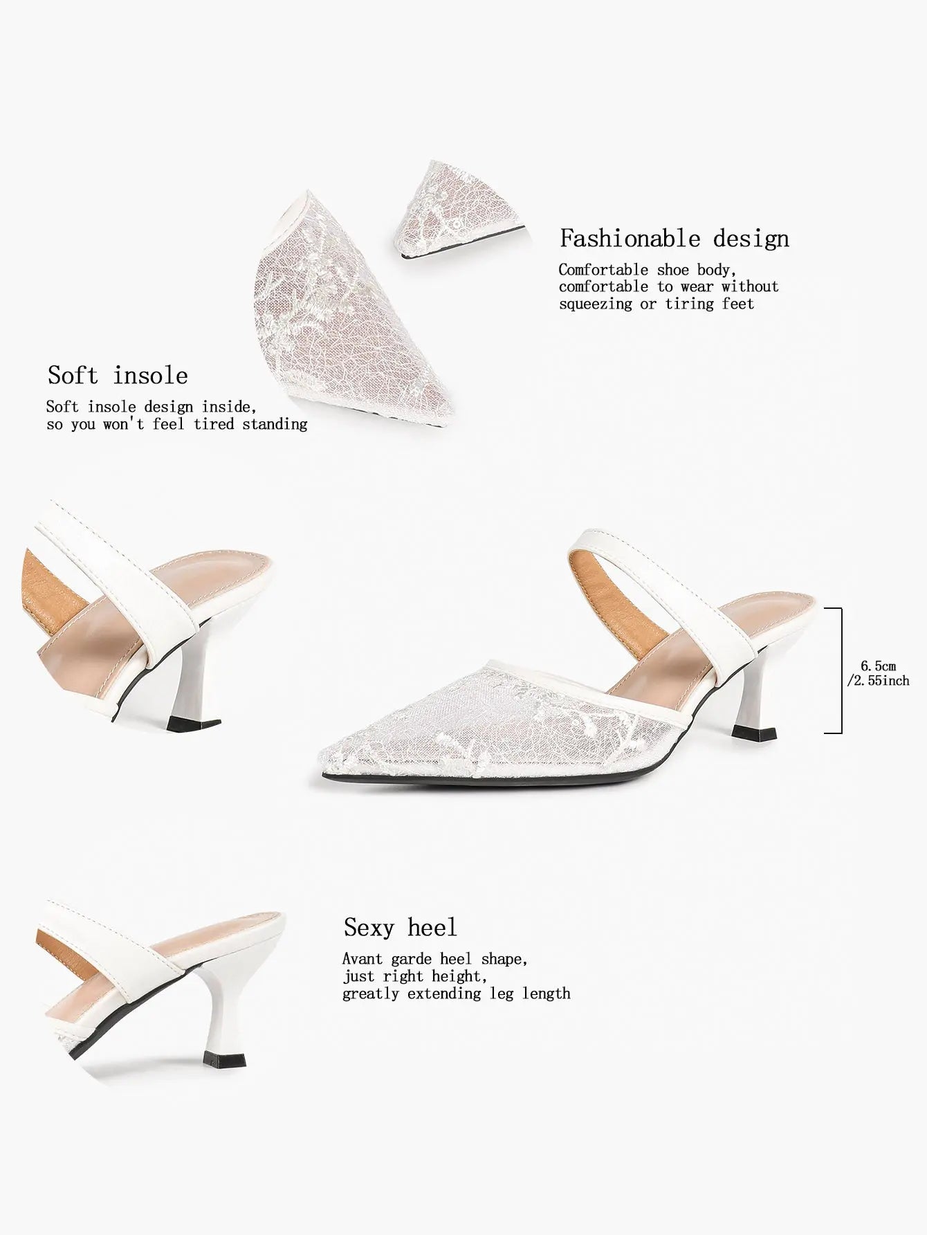 Black Sequin Lace Double Strap Kitten Heel  – Women's Pointed Toe Goblet Heel Slip-On YISHIFAN