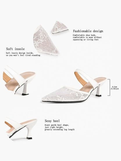 Black Sequin Lace Double Strap Kitten Heel  – Women's Pointed Toe Goblet Heel Slip-On YISHIFAN