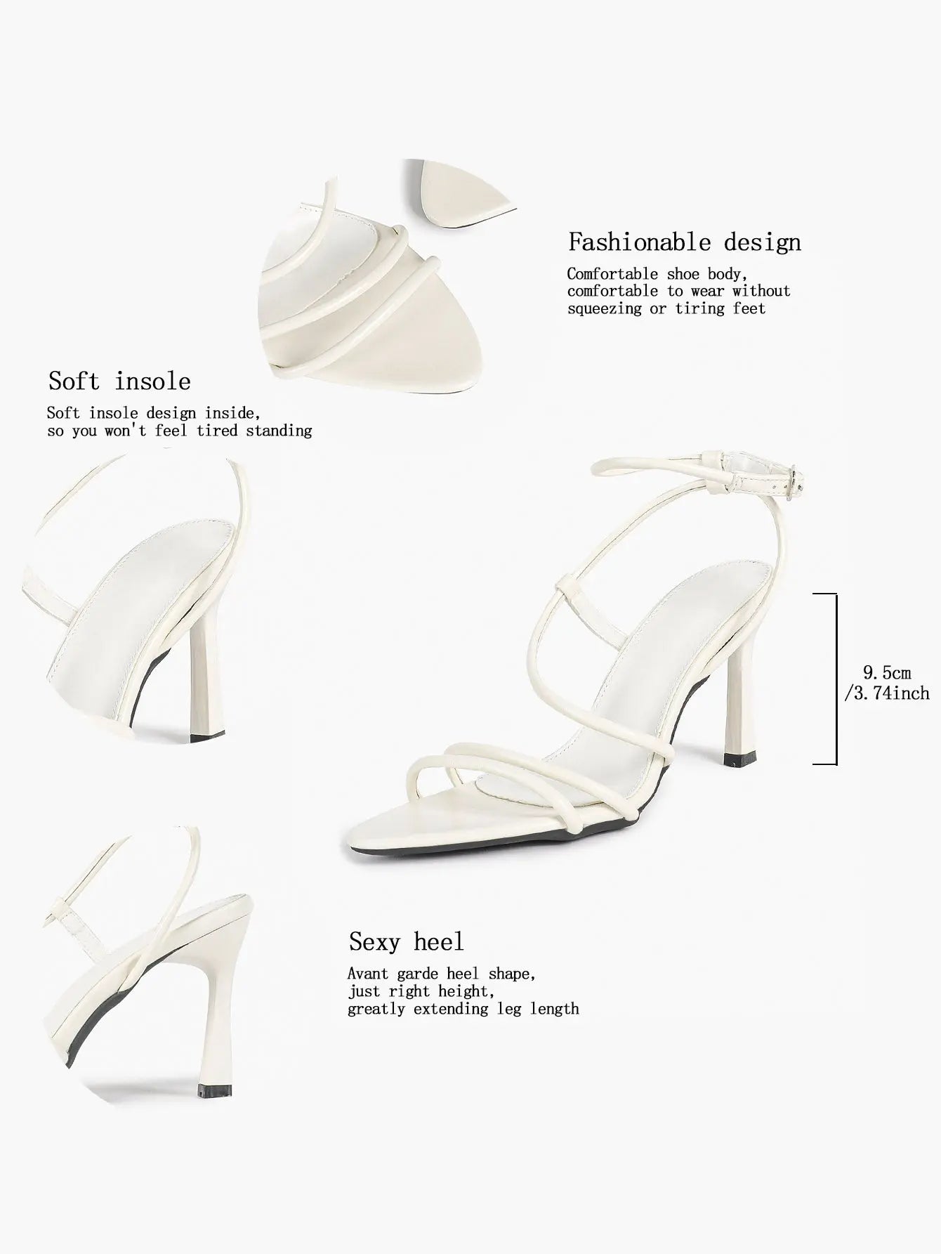 Cognac Multi-Strap Square Toe Stiletto Sandals – Women’s Tubular Toe Strap Ankle Strap Heels YISHIFAN