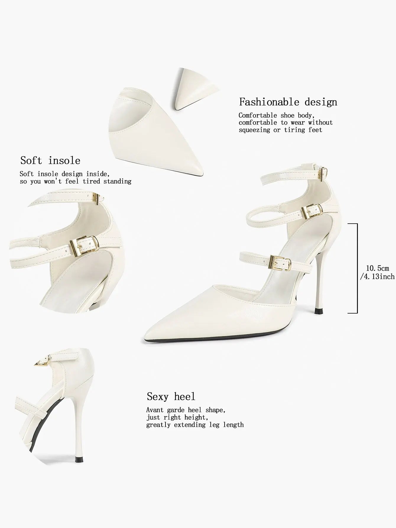 Cream Triple Ankle Strap Stiletto Pumps – Women’s Pointed Toe Cage Heel High Heels YISHIFAN