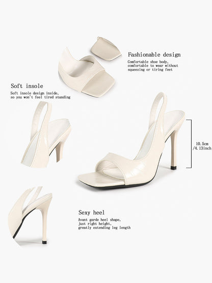 Women's Silver Metallic Open Square Toe Stiletto Slingback Sandals Single Band Party Club Shoes