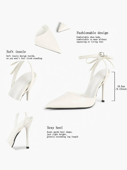 Black Patent D’Orsay Bow Ankle Strap Stiletto Heels – Women’s Pointed Toe High Heels YISHIFAN