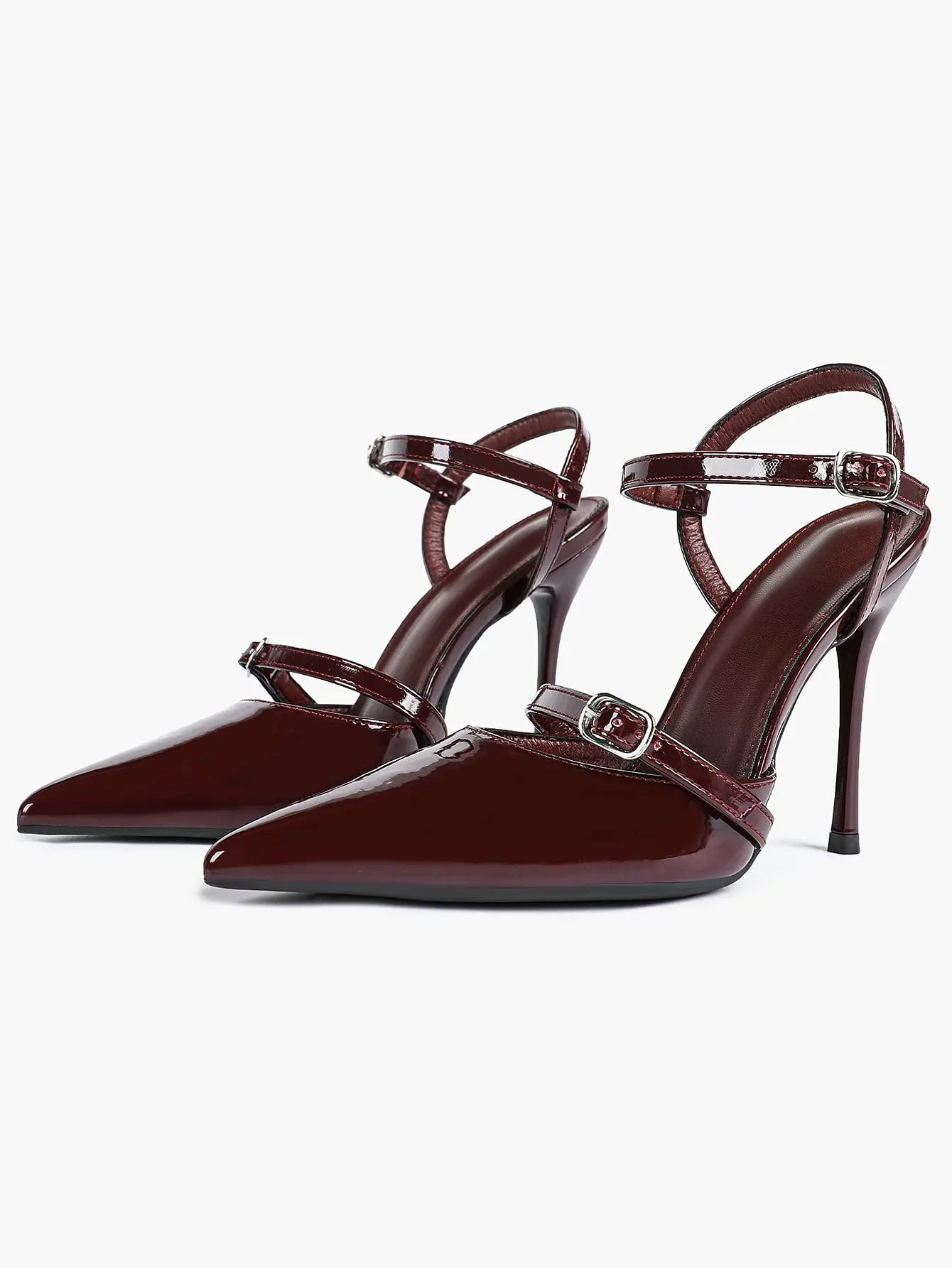 Women's Ivory Leather High-Heel Stiletto Pointed Toe Ankle Strap Sandals Sexy Wedding Party Evening Dress Shoes YISHIFAN