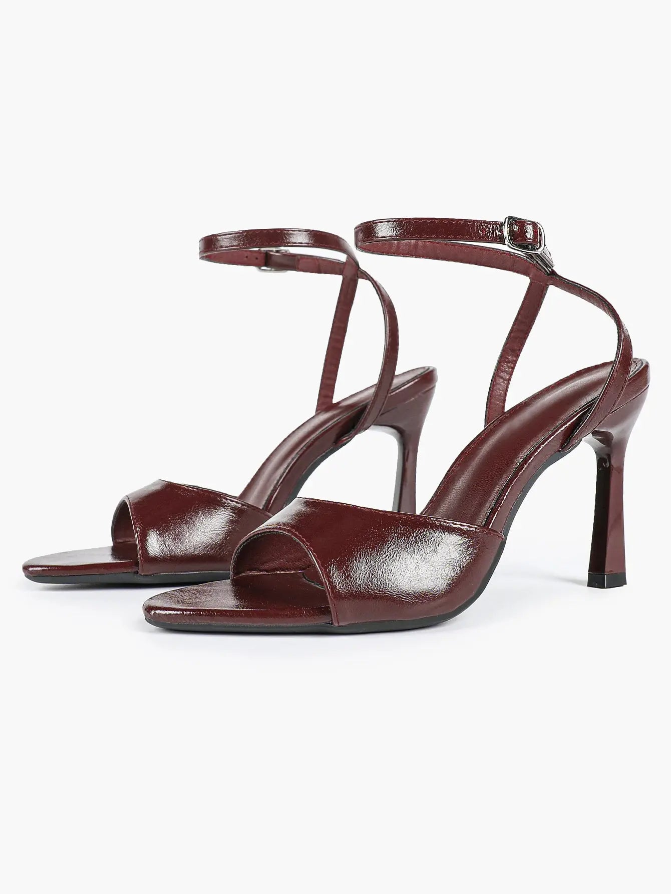 Women's Metallic Gloss Opened Pointed Toe Ankle Strap Stiletto Sandals Avant-Garde Heel for Party Casual YISHIFAN