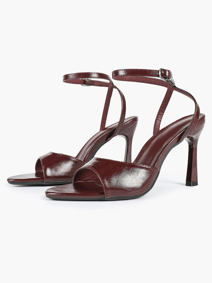 Women's Metallic Gloss Opened Pointed Toe Ankle Strap Stiletto Sandals Avant-Garde Heel for Party Casual YISHIFAN