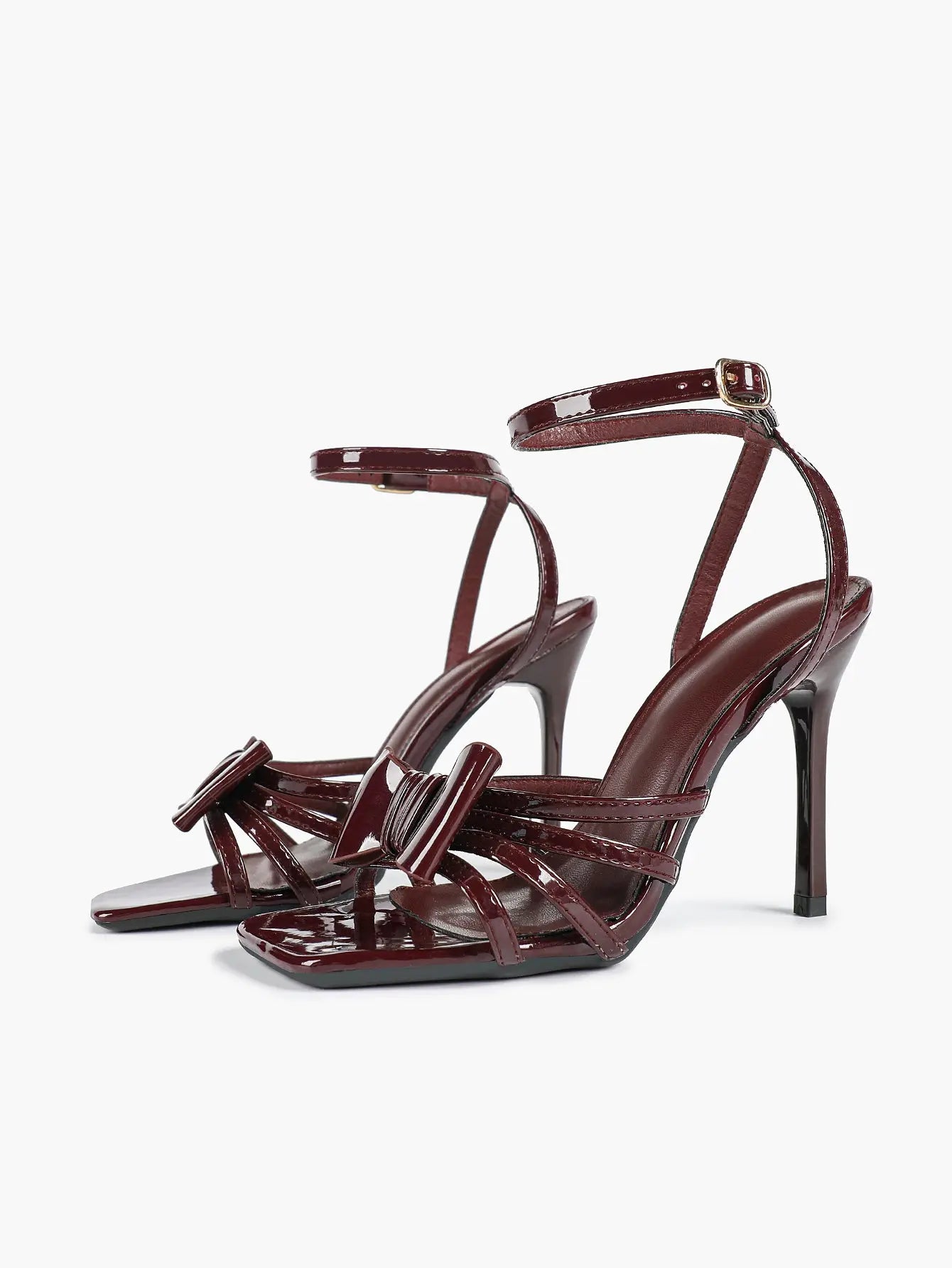 Women's Metallic Silver Open Toe Square Stiletto Sandals Galaxy Bowknot with Ankle Strap for Any Formal Scene YISHIFAN