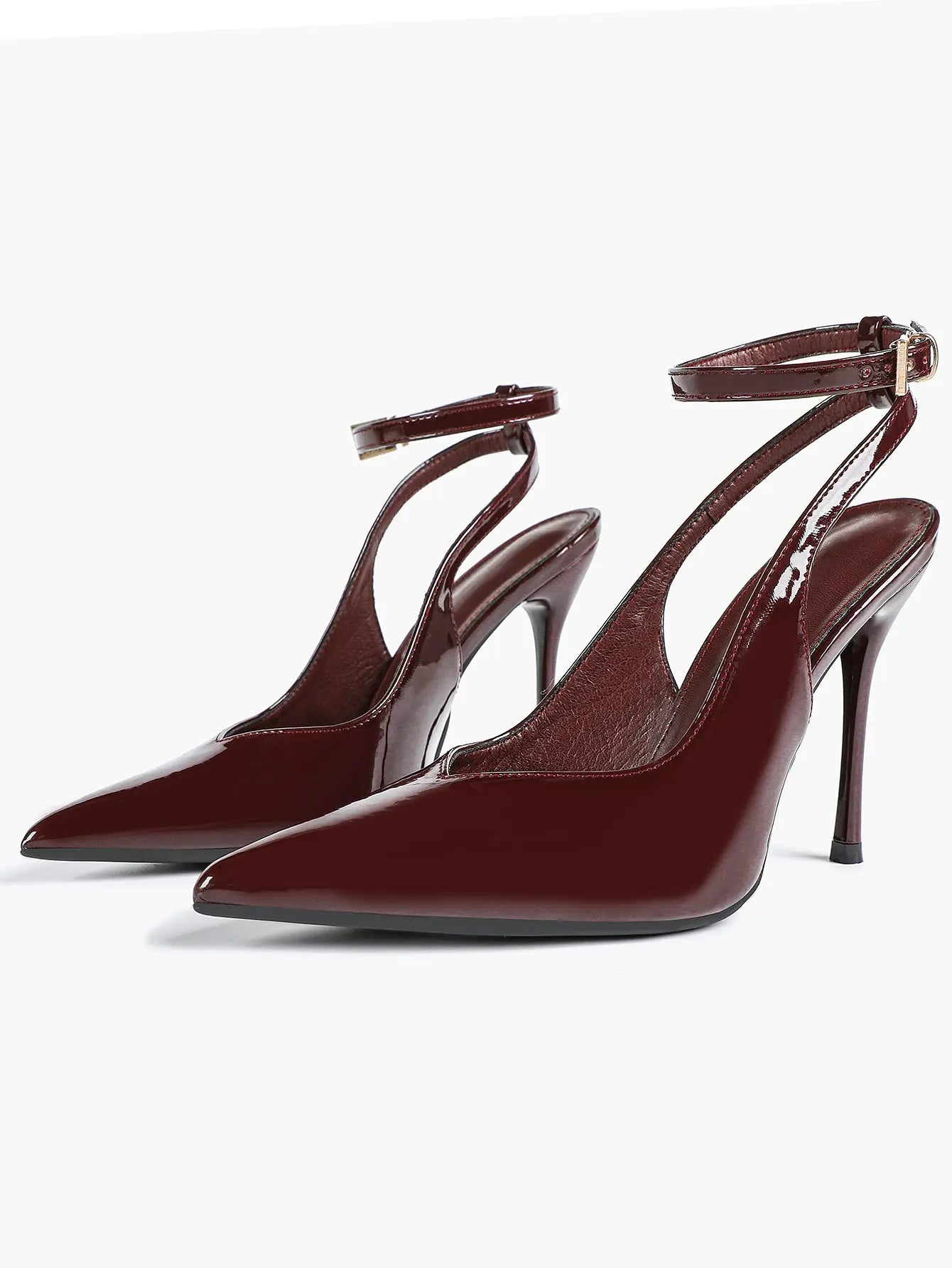 Women's Dark Brown Ankle Strap Pointed Toe High-Heel Sandals Wedding Party Evening Dress Shoes YISHIFAN