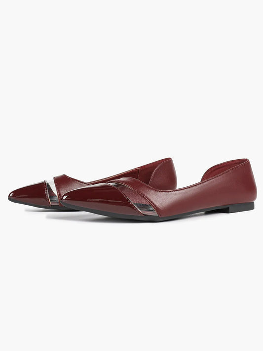 Burgundy Closed Toe Pointed-Toe Flats: Comfort with Metallic Edge Party Work Shoes YISHIFAN