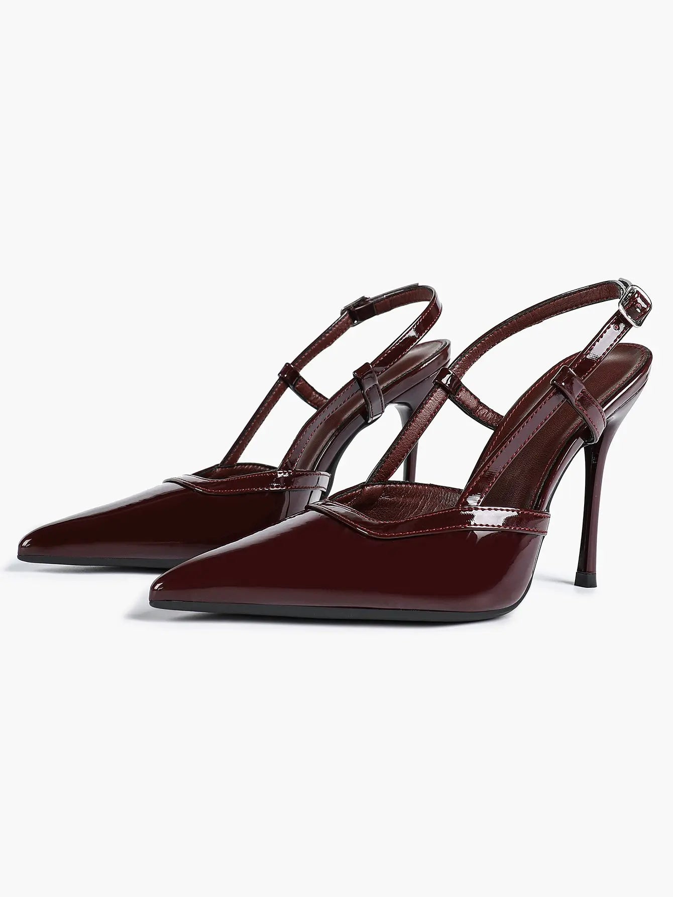Women's Black Leather High-Heel Sandals Pointed Toe Stiletto Heels Office with for Wedding Party YISHIFAN