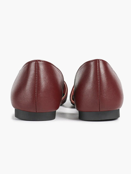 Burgundy Closed Toe Pointed-Toe Flats: Comfort with Metallic Edge Party Work Shoes YISHIFAN