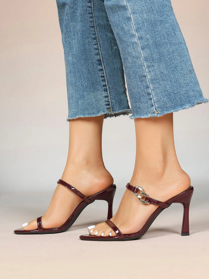 Women's Black High-Heel Sandals Opened Pointed Toe Ankle Strap Stiletto Heels Wedding Party Office Dress Shoes YISHIFAN