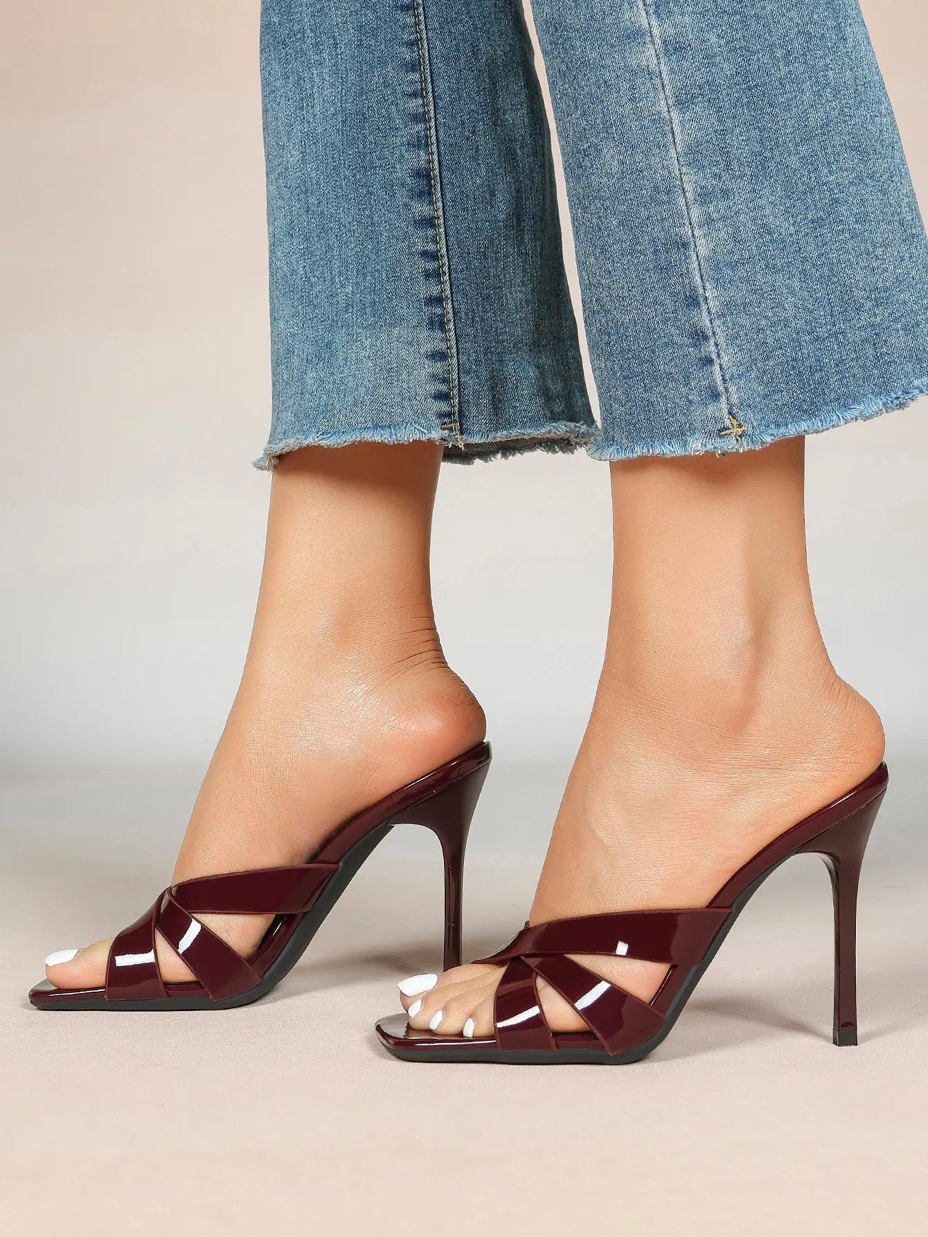 Women's Heeled Open Toe Sandals Square Toe Shoes Dress Wedding Office Shoes YISHIFAN