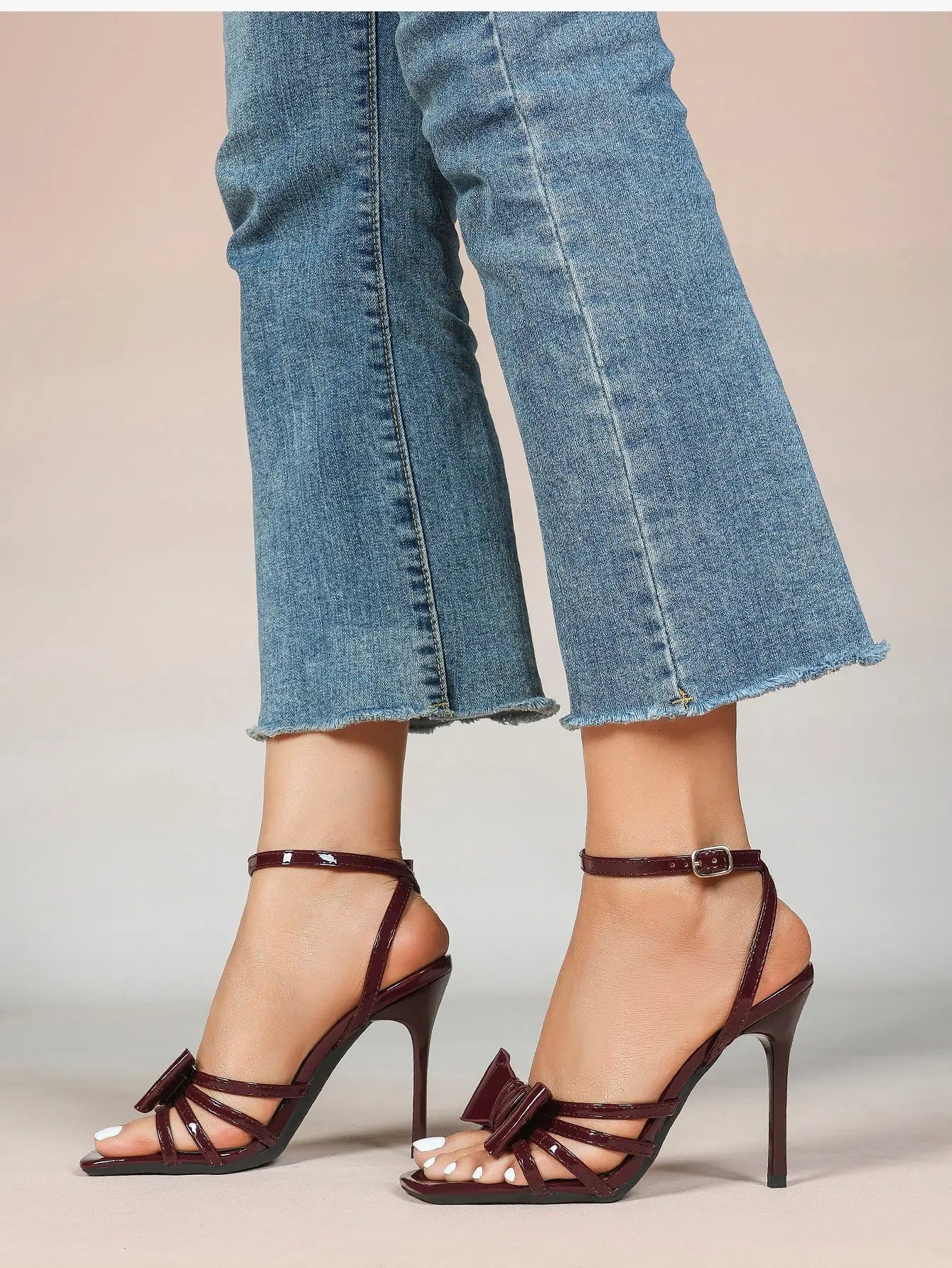 Women's Metallic Silver Open Toe Square Stiletto Sandals Galaxy Bowknot with Ankle Strap for Any Formal Scene YISHIFAN
