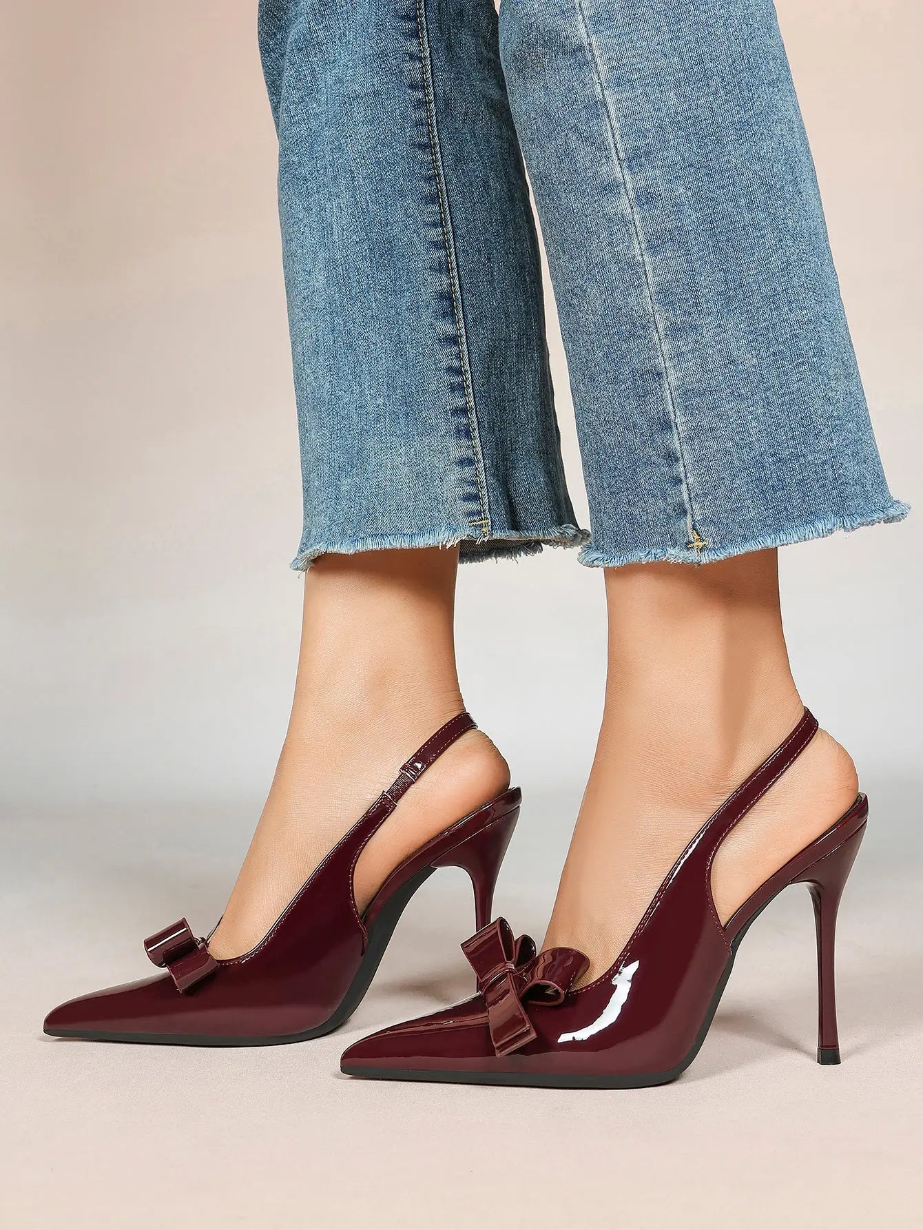 Women's Leather Bowknot High-Heel Closed Toe Pointed Toe Slingback Stiletto Heels Top-quality Shoes YISHIFAN