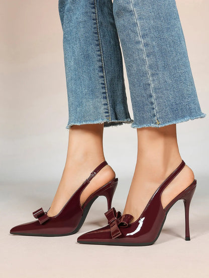 Women's Leather Bowknot High-Heel Closed Toe Pointed Toe Slingback Stiletto Heels Top-quality Shoes YISHIFAN