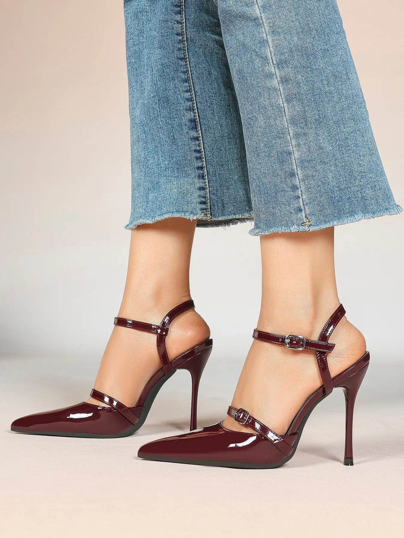 Women's Ivory Leather High-Heel Stiletto Pointed Toe Ankle Strap Sandals Sexy Wedding Party Evening Dress Shoes YISHIFAN