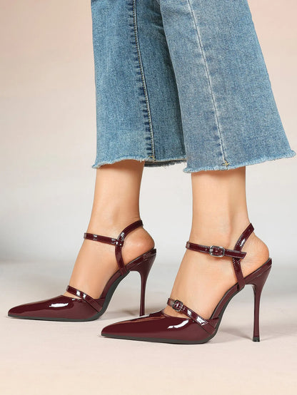 Women's Ivory Leather High-Heel Stiletto Pointed Toe Ankle Strap Sandals Sexy Wedding Party Evening Dress Shoes YISHIFAN