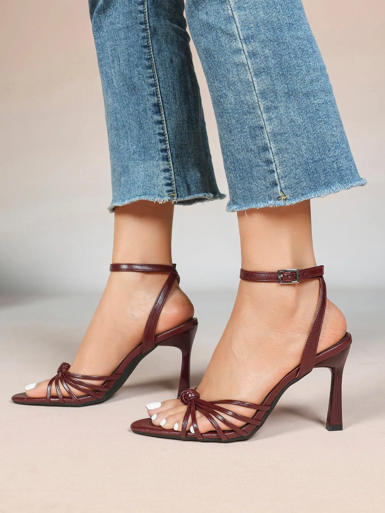 Women's Black Stiletto Heels 3.54 Inch Crisscross Strap Sandals Wedding Party Evening Dress Shoes YISHIFAN