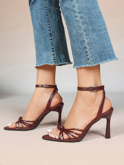 Women's Black Stiletto Heels 3.54 Inch Crisscross Strap Sandals Wedding Party Evening Dress Shoes YISHIFAN
