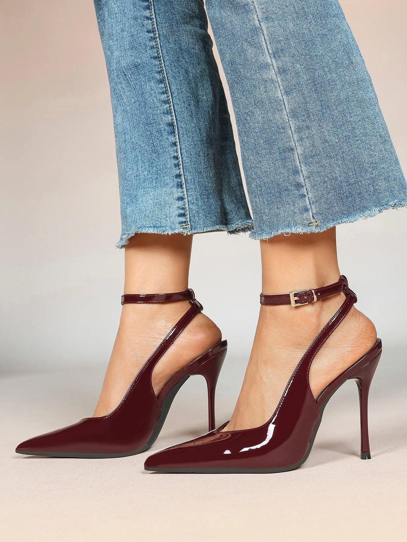 Women's Dark Brown Ankle Strap Pointed Toe High-Heel Sandals Wedding Party Evening Dress Shoes YISHIFAN