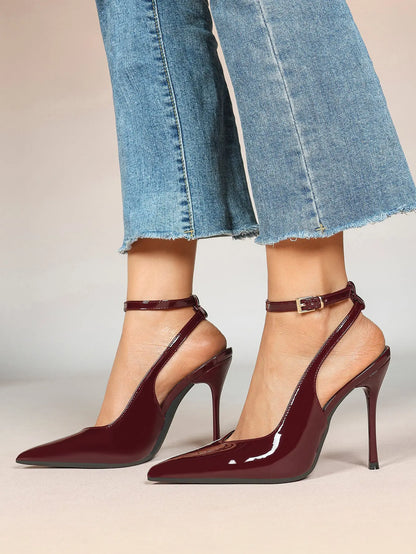 Women's Dark Brown Ankle Strap Pointed Toe High-Heel Sandals Wedding Party Evening Dress Shoes YISHIFAN
