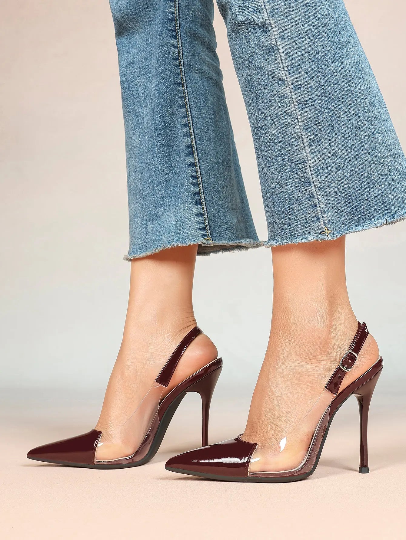 Women's Closed Pointed Toe Transparents Edge Stiletto Heel for Party Formal Dress Shoes YISHIFAN